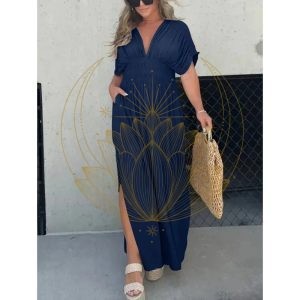 Robe longue d’été bohème chic bleu marine