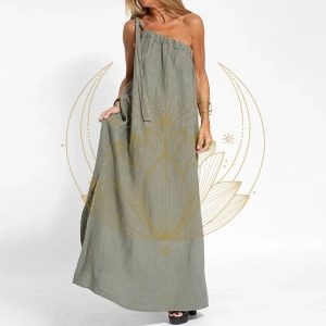 Robe kaki longue chic bohème coton