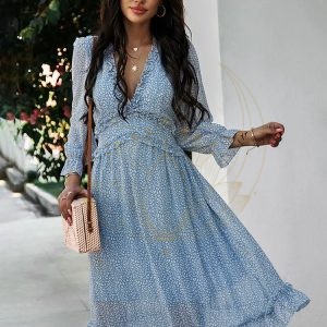 Robe mi-longue florale bleu clair