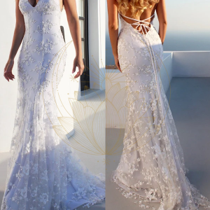 Robe longue blanche en dentelle chic